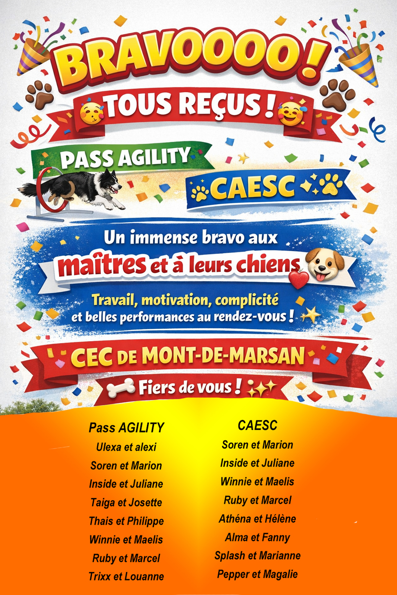 Résultats pass agility et CAESC